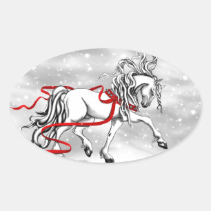 White Stallion Weihnachtsdesign Ovaler Aufkleber