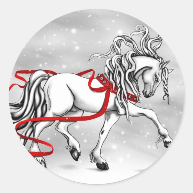 White Stallion Weihnachtsdesign Runder Aufkleber (Vorderseite)