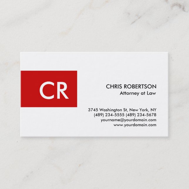 White Standard Business Card Rotes Streifen Monogr Visitenkarte (Vorderseite)