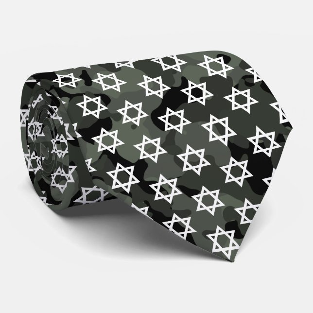 White Star von David Dark Green Camouflage Camoufl Krawatte (Gerollt)