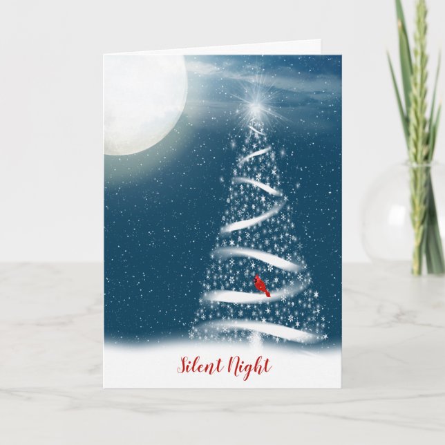 White Star Weihnachtsbaum und Mond Feiertagskarte (Vorderseite)