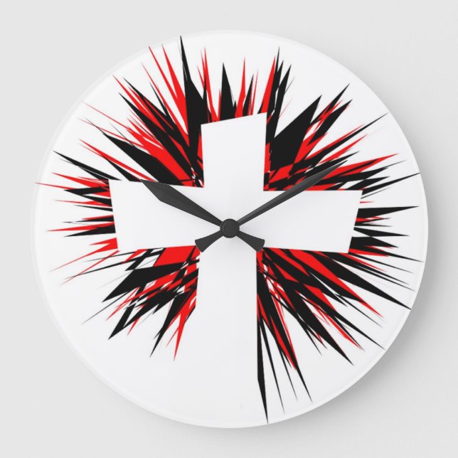 WHITE STARBURST CROSS GROßE WANDUHR (Vorderseite)