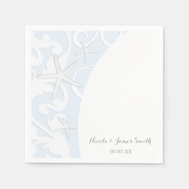 White Starfish Blue Beach Elegante Hochzeit Serviette (Vorderseite)