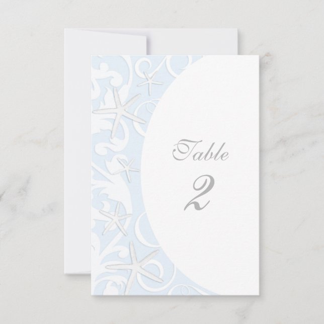 White Starfish Blue Beach Wedding Numéro de table (Devant)