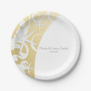White Starfish Gold Beach Elegante Hochzeit Pappteller
