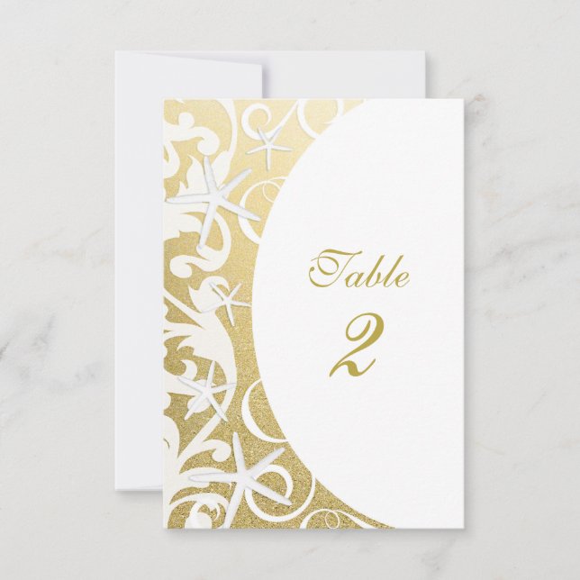 White Starfish Gold Beach Hochzeiten Tischnummern (Vorderseite)