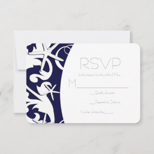 White Starfish Navy Beach Elegante Wedding UAWG RSVP Karte
