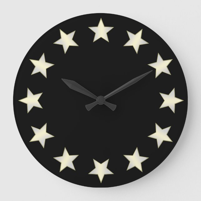 White Stars Black Background Clock Große Wanduhr (Vorderseite)