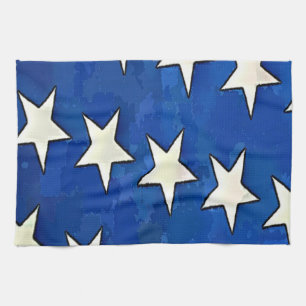 White Stars Blue Background Handtuch