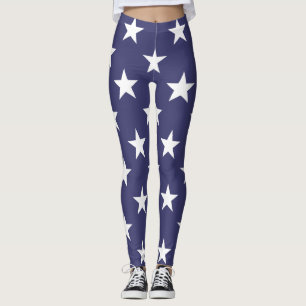 White Stars Patriotic American Flag Muster Leggings