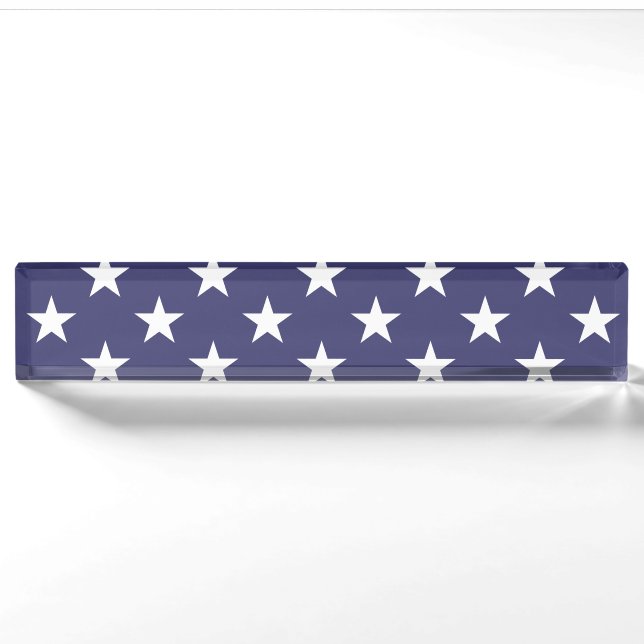 White Stars Patriotic American Flag Muster Namensplakette (Vorderseite)