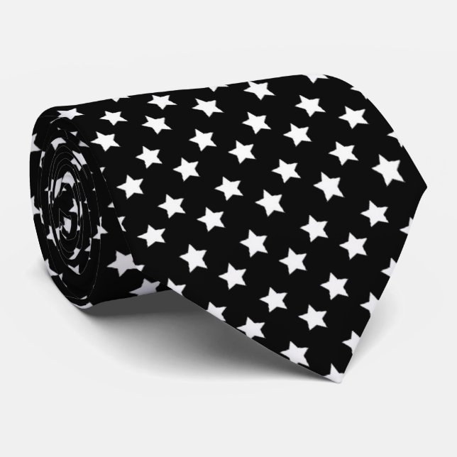 White Stars Pattern On Black Color Tie Krawatte (Gerollt)