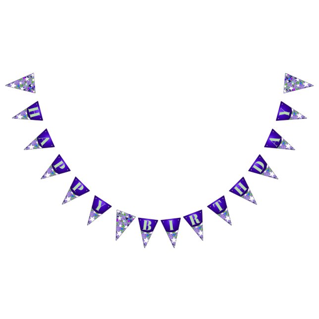 White Stars Purple Mint Green Happy Birthday Fun Wimpelkette (Alle)
