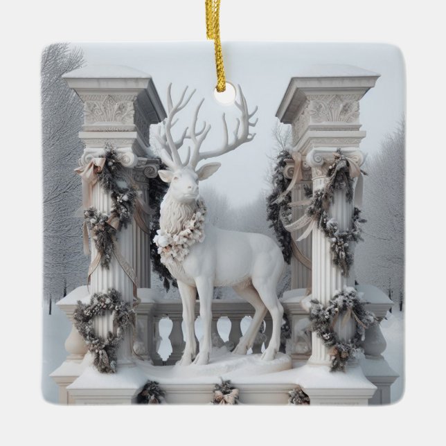 White Statue Reindeer Keramikornament (Vorderseite)