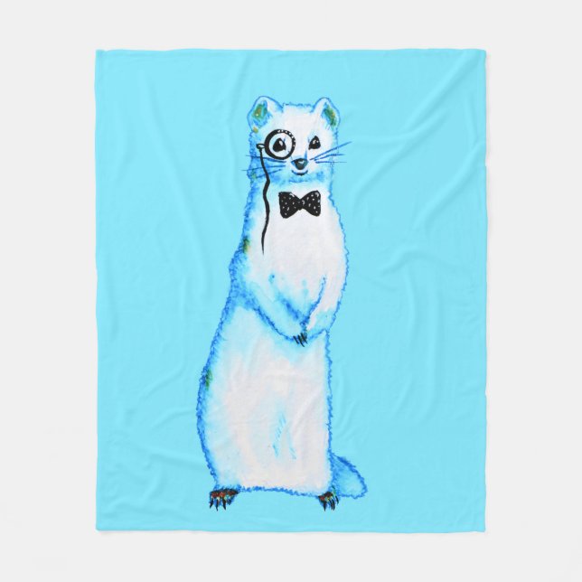 White Stoat Ermine Cute Ferret Lover Art Fleecedecke (Vorderseite)