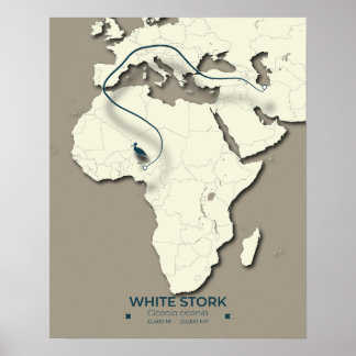 White Stork Migration Map - Minimalistisch Vintage Poster