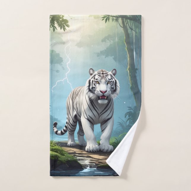 White Storm Tiger – Jungle Lightning Fantasy Mouse Badhandtuch Set (Handtuch)