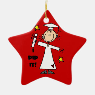 White Strichmännchen Girl Graduate on Red Keramikornament
