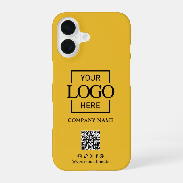 White Stylish Minimalist Business Logo & QR Code iPhone 16 Hülle (Rückseite)