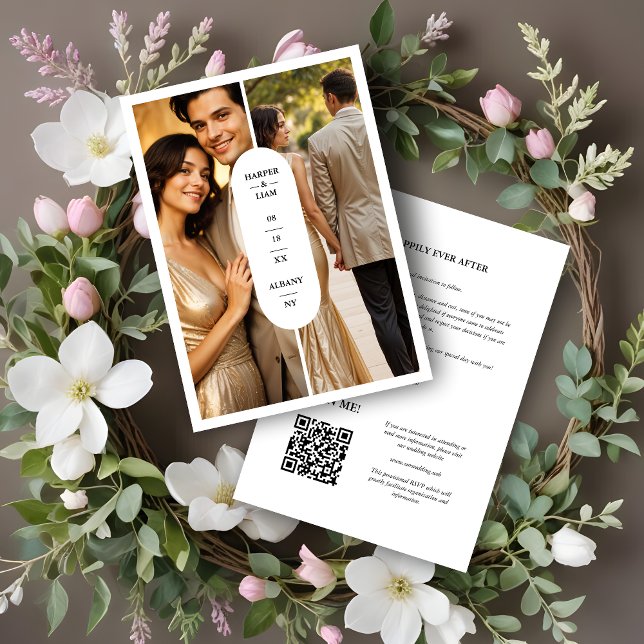 White Stylish Oval Minimalist 2 Photos Wedding Save The Date (White Stylish Oval Minimalist 2 Photos Wedding Save de Dates Cards.)