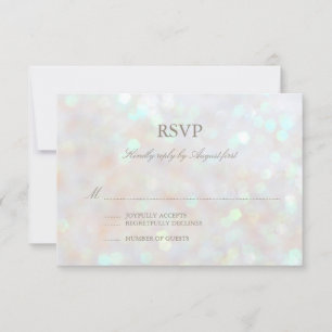 White Subtle Glitzer Bokeh Wedding RSVP Card Karte