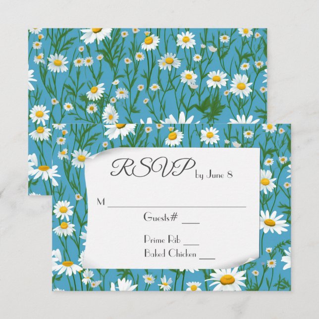 White Summer Daisies for Wedding RSVP (Vorne/Hinten)