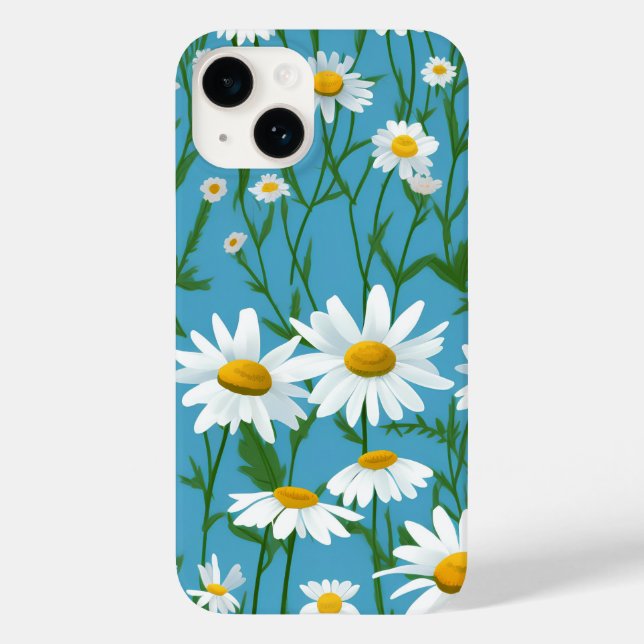 White Summer Daisies on Aqua Case-Mate iPhone 14 Hülle (Rückseite)