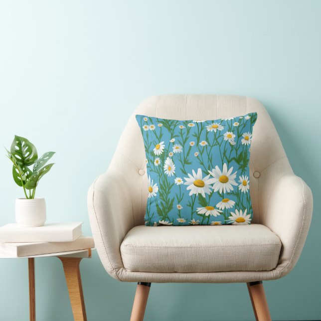 White Summer Daisies on Aqua Kissen (Stuhl )