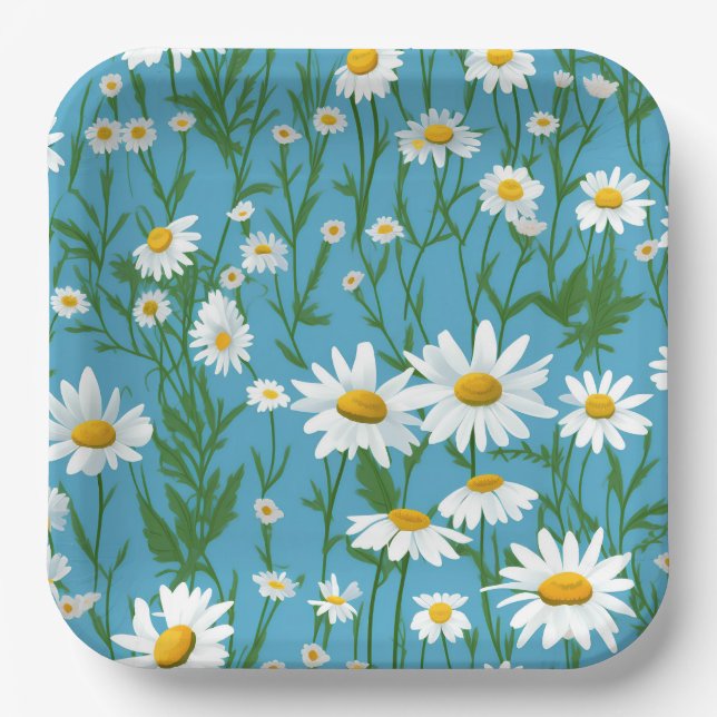 White Summer Daisies on Aqua Pappteller (Vorderseite)