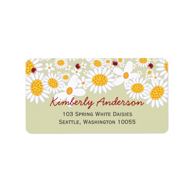White Summer Daisies & Red Ladybugs Address Labels Adressaufkleber (Vorne)