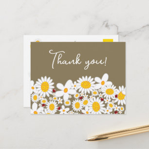 White Summer Daisies und Red Ladybugs Vielen Dank Postkarte