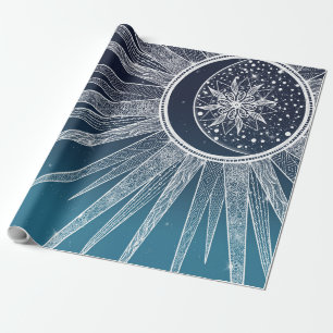 White Sun Moon Mandala Blue Gradient Design Geschenkpapier