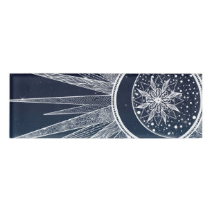 White Sun Moon Mandala Blue Gradient Design Namenschild
