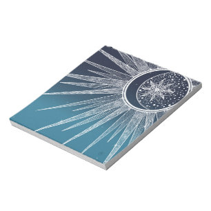 White Sun Moon Mandala Blue Gradient Design Notizblock