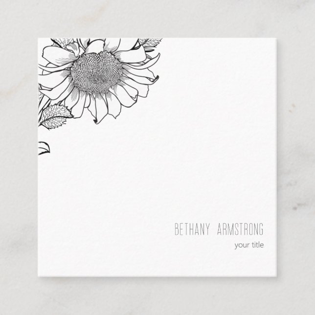 White Sunflower Simple Square Quadratische Visitenkarte (Vorderseite)