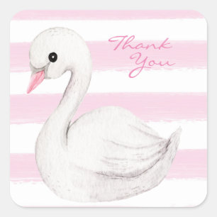 White Swan Elegantes Script Rosa Vielen Dank Quadratischer Aufkleber