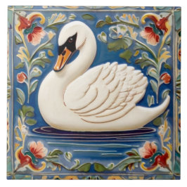 White Swan European Folk Animal Bird Art Fliese