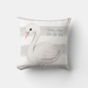 White Swan Gray Script Personalisiert Birth Kissen