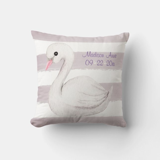 White Swan Lila Script personalize Girl Birth Kissen (Vorderseite)