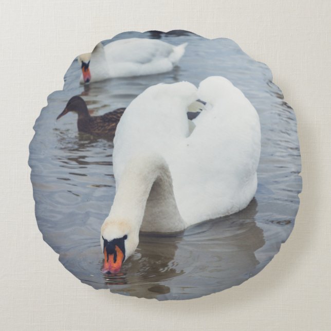 White Swan Rundes Kissen (Vorderseite)
