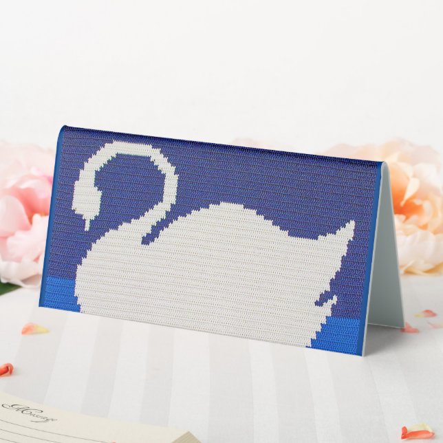 White Swan Silhouette Blue Designer Crochet Print Tischaufsteller (In Situ (Hochzeit))