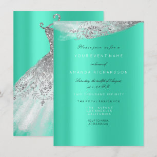 White Sweet 16. Bridal Dress Gray Mint Diamond Einladung