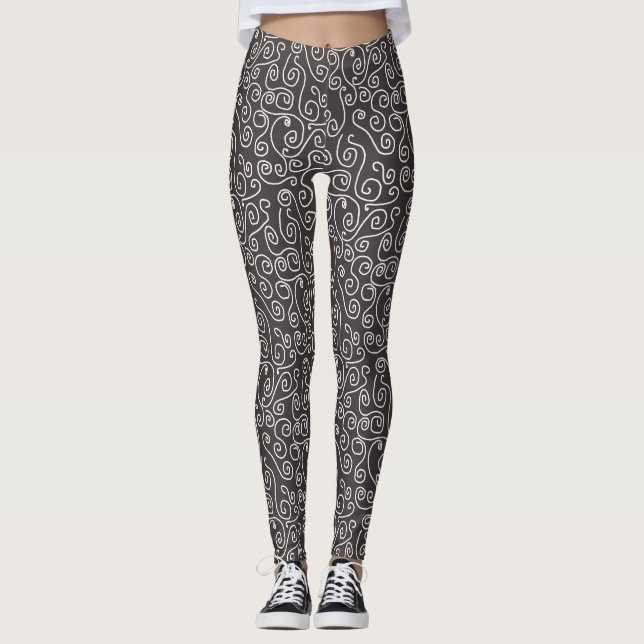 White Swirls on Gray Leggings (Vorderseite)