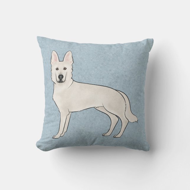 White Swiss Shepherd White GSD Cartoon Dog Blue Kissen (Vorderseite)
