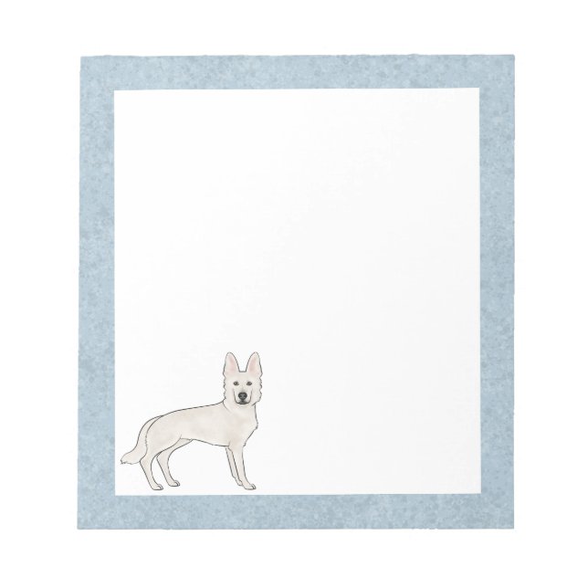 White Swiss Shepherd White GSD Cartoon Dog Blue Notizblock (Vorderseite)