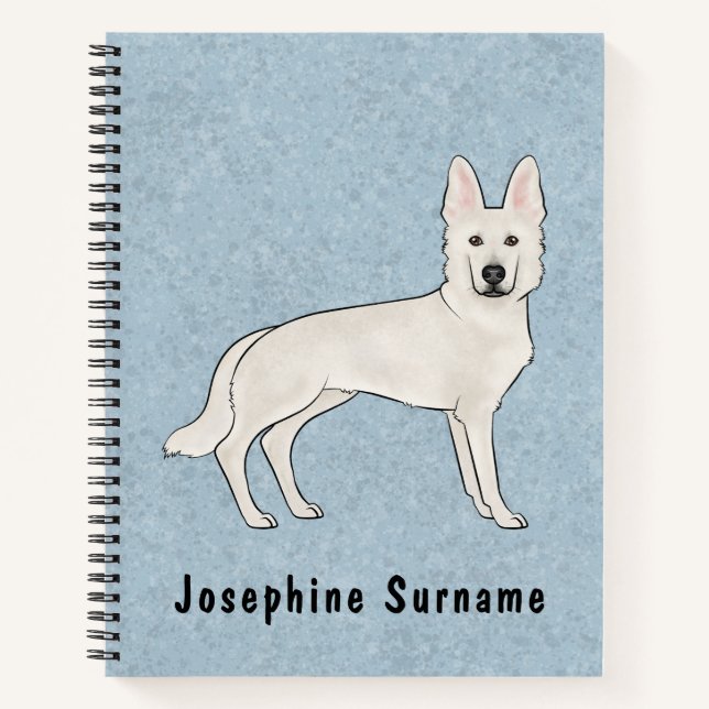 White Swiss Shepherd White GSD Cartoon Dog Blue Notizbuch (Vorderseite)