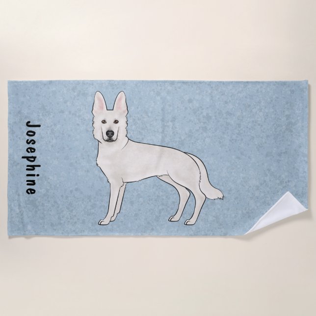 White Swiss Shepherd White GSD Cartoon Dog Blue Strandtuch (Vorderseite)