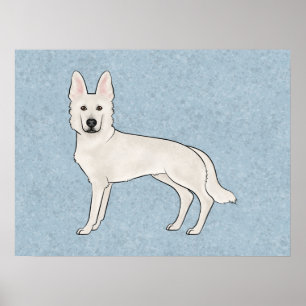 White Swiss Shepherd White GSD Niedlich Cartoon Do Poster