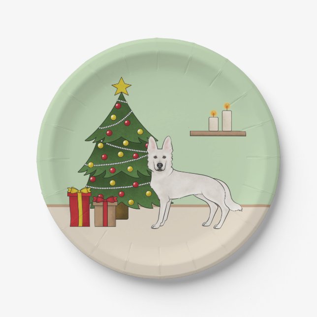 White Swiss Shepherd White GSD Weihnachtsbaum Pappteller (Vorderseite)