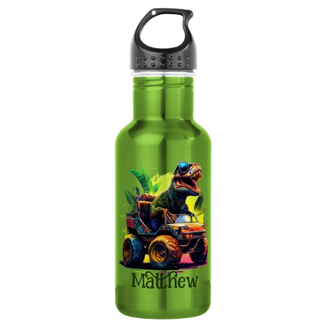 White T-Rex Reitmonster Truck Dinosaurier Name Edelstahlflasche (Vorderseite)